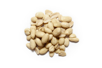 Peeled raw dried peanut in white background