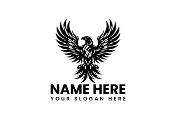 Powerful stencil of an eagle with outstretched wings and detailed feathers. Animal art concept