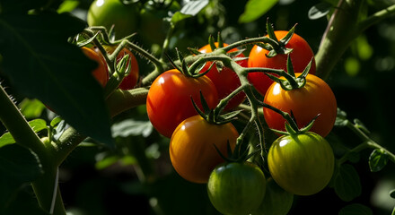 Fresh Organic Cherry Tomatoes Growing in a Garden
