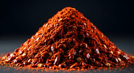 Pile Of Fiery Chili Powder Displaying Vibrant Red Hues And Aromatic Spices
