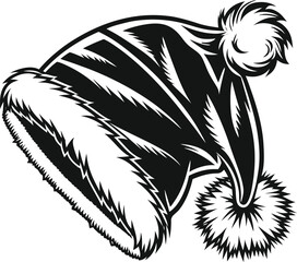 winter hat with fur trim and pompom vector graphic design