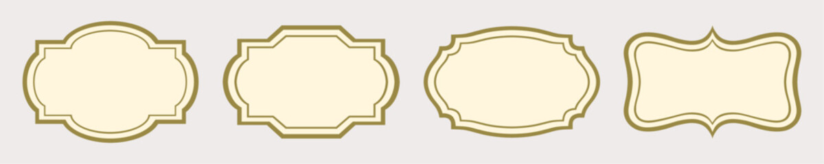 Vintage frame label set. Decorative retro blank badges collection for packaging, invitation, certificate, tags and sticker design. Classic ornamental border templates on light background. Vector icons