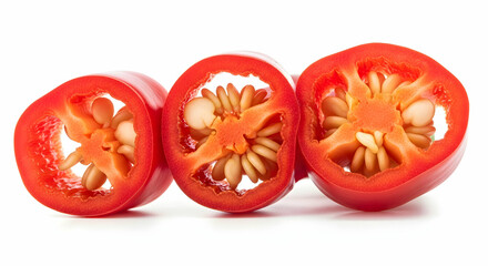 Translucent Section Slices Captivating Red Bell Peppers Isolated on White
