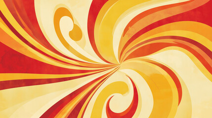 Bold swirling retro summer background in vibrant yellow and red shades, perfect for nostalgic vintage graphics.