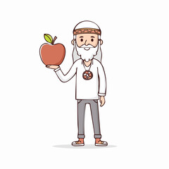 Vector in simple linear style - design templates and stickers - hippie, happy and groovy smiling character, funny fruit apple