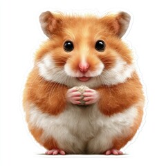 colorful cute hamster sticker with cheeks full of food, glossy surface, isolated on white background