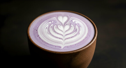 Aromatic Taro Latte with Delicate Heart Shaped Latte Art Design