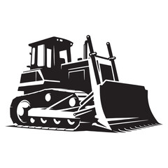 Naklejka premium Mechanical Bulldozer silhouette in action – Bulldozer illustration – Minimalist Bulldozer vector – Vehicle silhouette