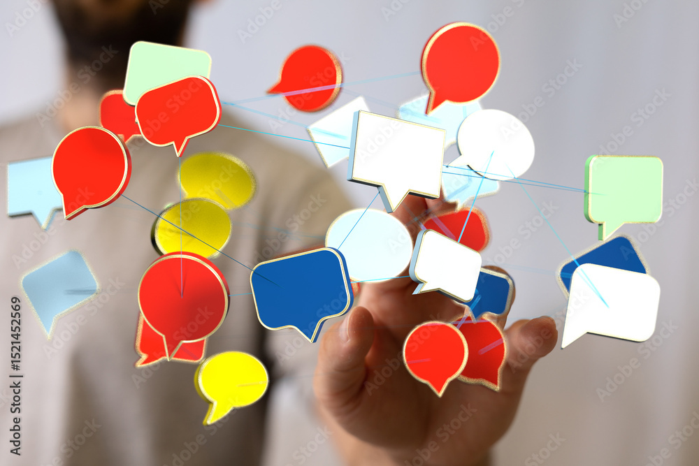 Aufkleber Abstract image of interconnected speech bubbles, symbolizing global communication and networking.