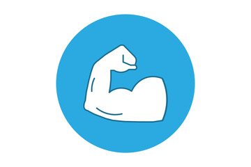 flat bicep muscle icon. Strong muscle arm icon symbolizing fitness, strength, gym goals, bodybuilding, and motivation. Power icon vector on white background.