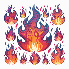 Vector design set, flames and fire, acid neo tribal shapes, y2k elements and abstract illustrations in gothic style, gothic and acid tattoos and print templates