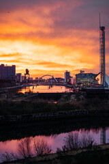 Glasgow Skyline at Sunset Over River Clyde