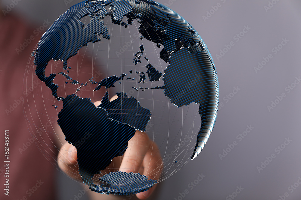 Leinwandbilder abstract image of a hand interacting with a digital 3d earth, symbolizing global connectivity and te
