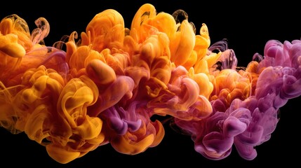fluidic motion of abstract ink in neon orange and violet, suspended and glowing