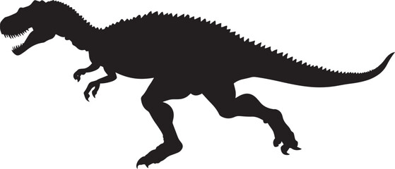 Carnotaurus Sprinting A swift Carnotaurus in mid-stride, legs outstretched, body low to the ground, and tail trailing behind, full-length black silhouette vector illustration.