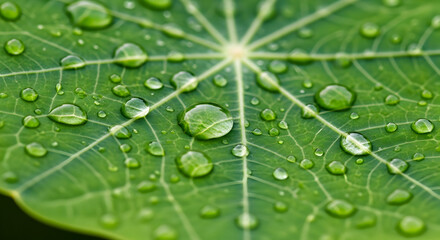 Fresh Green Leaf Adorned with Dew Drops A Symbol of Nature's Beauty