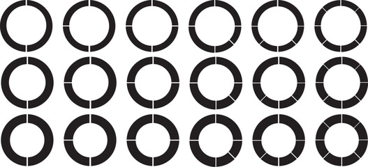 Black icon pie circle divided diagram 1,2, 3, 10,  graph icon pie shape section chart. segment circle round vector 