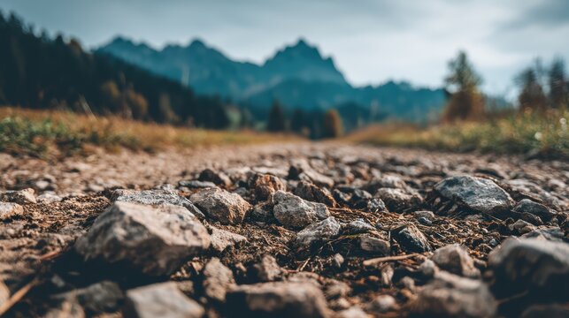 gravel trail with mountainous landscape softly blurred behind