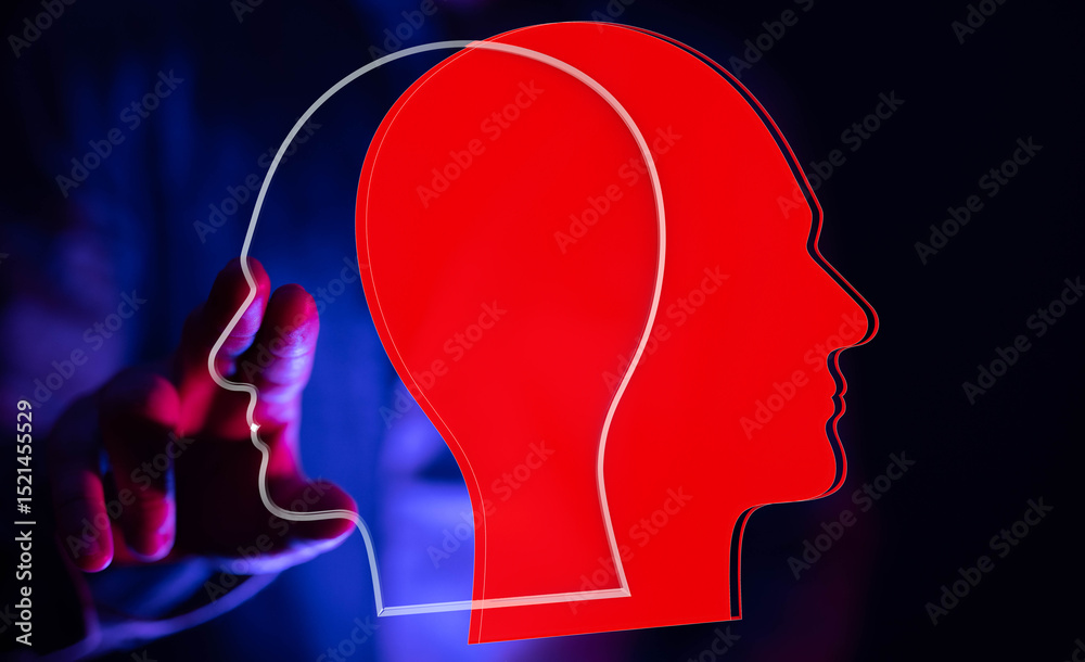 Poster abstract image depicting two intertwining heads, symbolizing duality, perspective, and collaboration