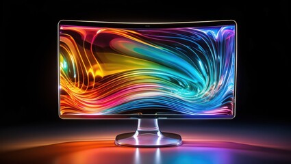 retro vintage objects in iridescent colorful style over black background, graphic elegance of iridescence effect