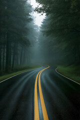 Fototapeta premium driving through the forest road in the fog