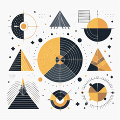 Obraz premium Vector set of minimalist brutalist design elements, futuristic shapes and geometric figures and stars - abstract background elements for branding, packaging, prints and social media posts
