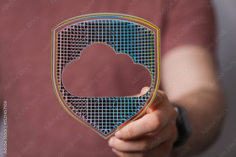 Poster cloud security, data protection, network safety, cybersecurity, digital shield, privacy, secure stor