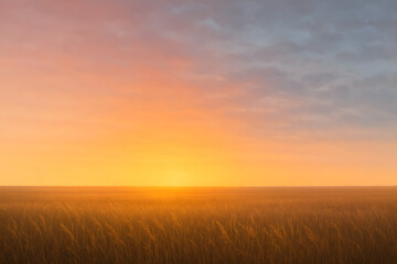 Golden Sunrise Over a Serene Wheat Field