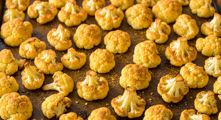 Fototapeta premium Oven Roasted Cauliflower Florets With Spices Close Up Display
