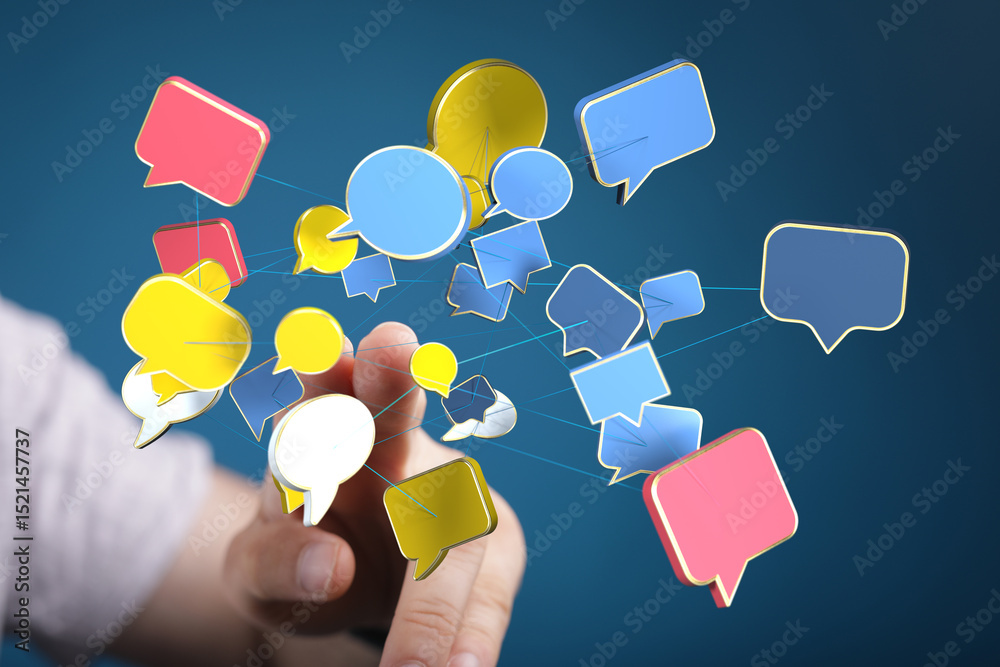 Aufkleber Abstract image of interconnected speech bubbles, symbolizing global communication and networking.