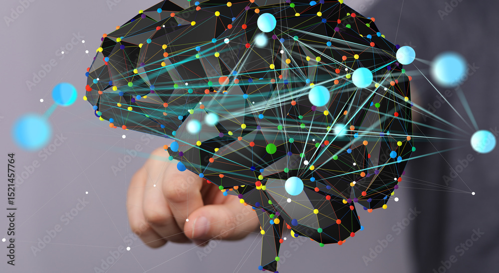Aufkleber Abstract image of a brain with network connections.  Ideal for AI, technology, and data concepts.
