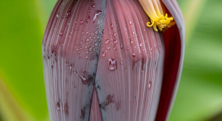 Banana Blossom With Water Droplets, Tropical Exotic Flower Close Up