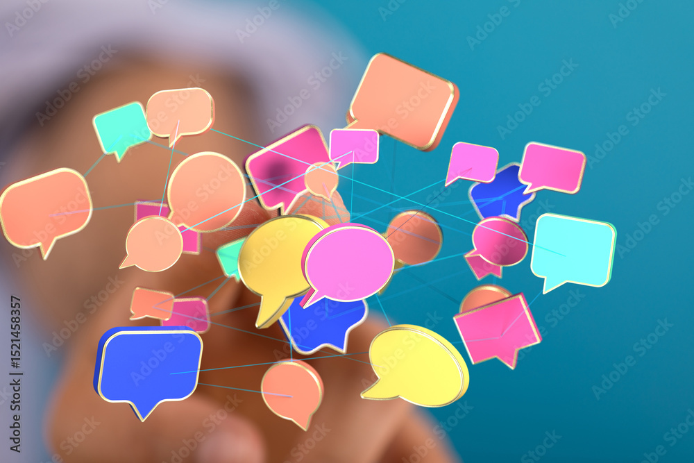 Aufkleber abstract image of interconnected speech bubbles, representing communication, social media, and netwo