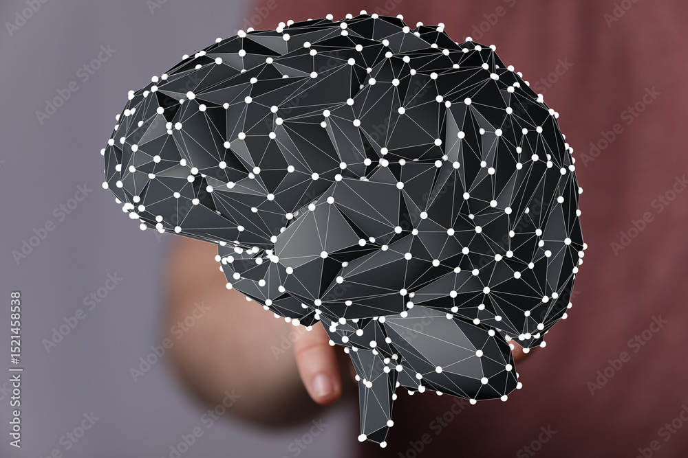 Poster digital brain model. ai, neural networks, intelligence, technology concept.