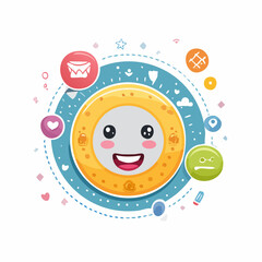 Vector logo design template and graphic elements for advertising, branding, posters and banners, funny cartoon illustrations with smiling character and mascot, abstract stickers and line