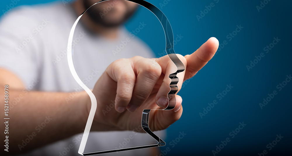 Aufkleber abstract image of a hand interacting with a digital head outline. concept of ai, technology, and men
