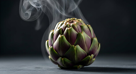 Fototapeta premium Steaming Artichoke Freshly Cooked On Dark Background Food Photography
