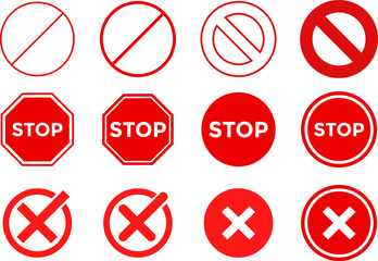 Stop sign icon set. ban icons. Red Crossed Circle. No icon signs