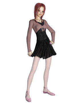 Cute Red Haired Ballerina in Practice Clothes, 3d digitally rendered illustration