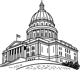 Vector illustration of European and American landmark city hall and church architecture, including the capitol and cathedrals