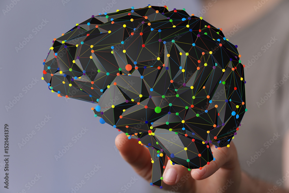 Poster 3d model of brain neural network. ai, technology, connection concept.