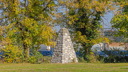 Memorial Stone Pyramid Shape at Railway Station in Slavonski Brod Croatia