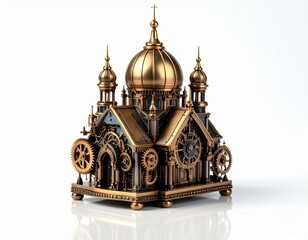 Obraz premium Intricate Steampunk Clockwork Cathedral Model Detailed Gearwork Architecture