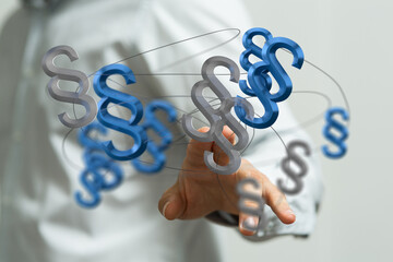 Abstract image of interconnected paragraph symbols, representing legal concepts, law, and...