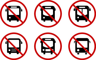 No bus icon set. Parking prohibited symbol. No parking. indicating vehicle prohibition restriction. Red prohibition sign. Stop sign