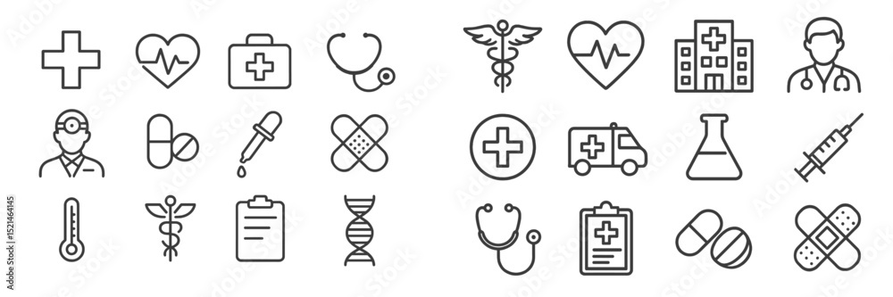 Aufkleber Medical symbols and icons representing healthcare concepts arranged in a grid format for educational or informational use