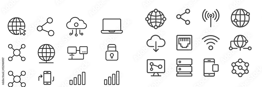 Leinwandbilder Symbols representing digital connectivity and network technology in a seamless design layout