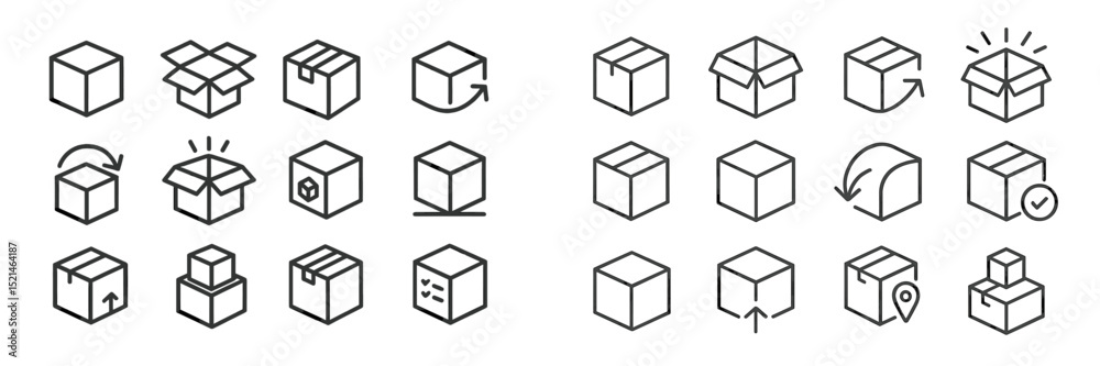 Poster Collection of simple line icons representing different packaging and shipping concepts for design use