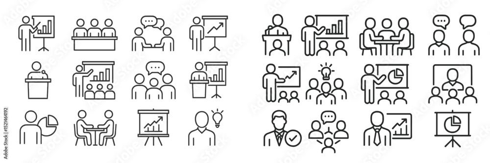 Poster business professionals collaborating in meetings and presentations to discuss growth strategies in a