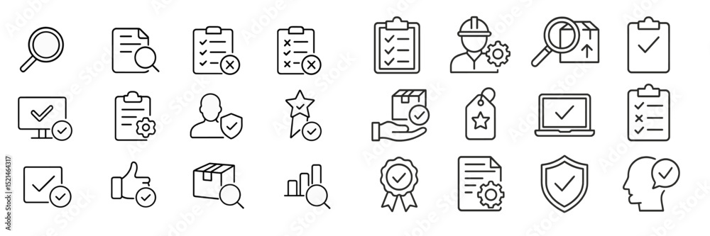Poster collection of minimalist icons depicting various tasks and activities in business and project manage